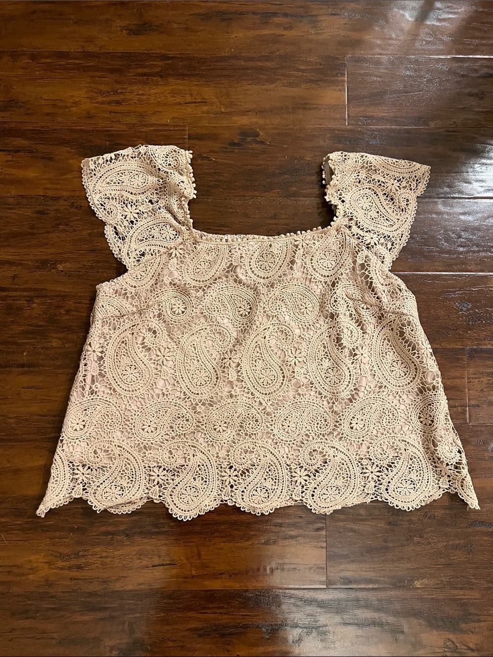 Shein Curve Beige Crochet Lace Square-Neck Top Size 3XL